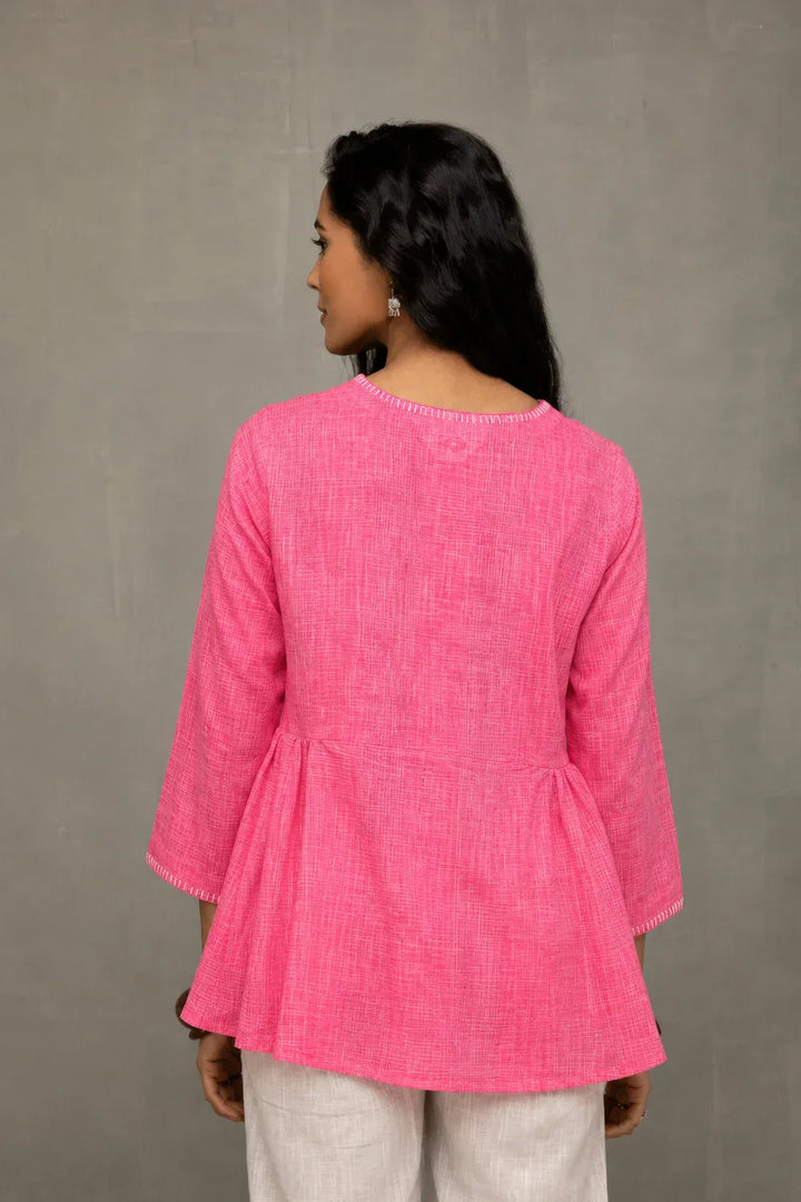Pink Pure Cotton Buttoned Top | SHOBITAM