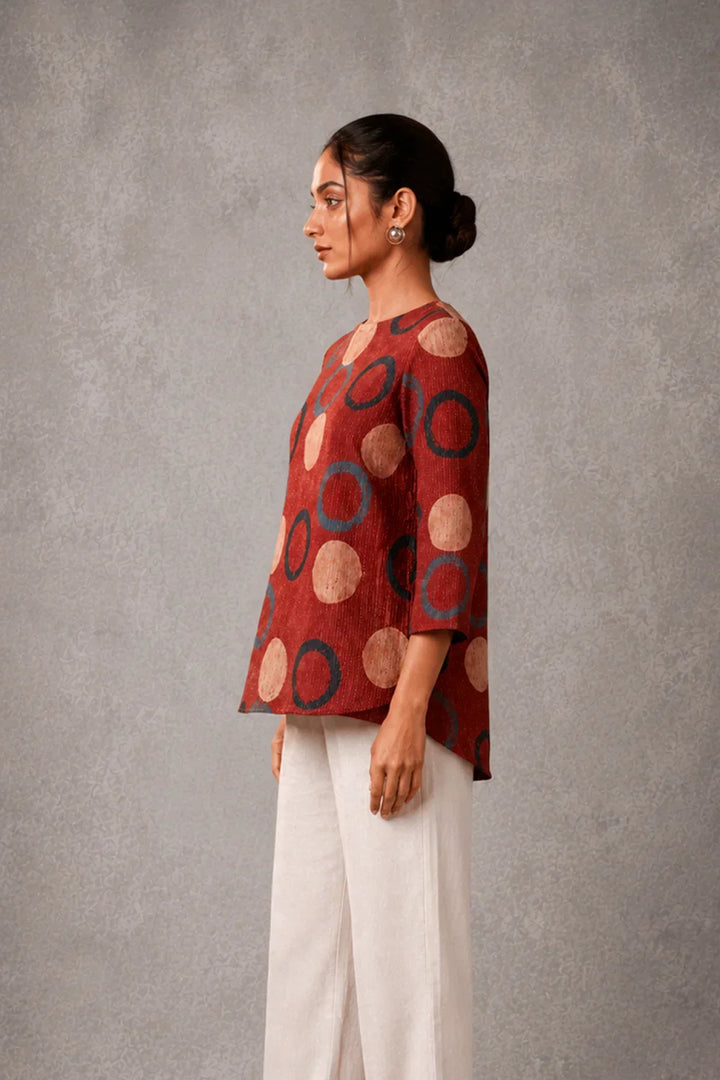 Red Ring Ajrakh Top | SHOBITAM
