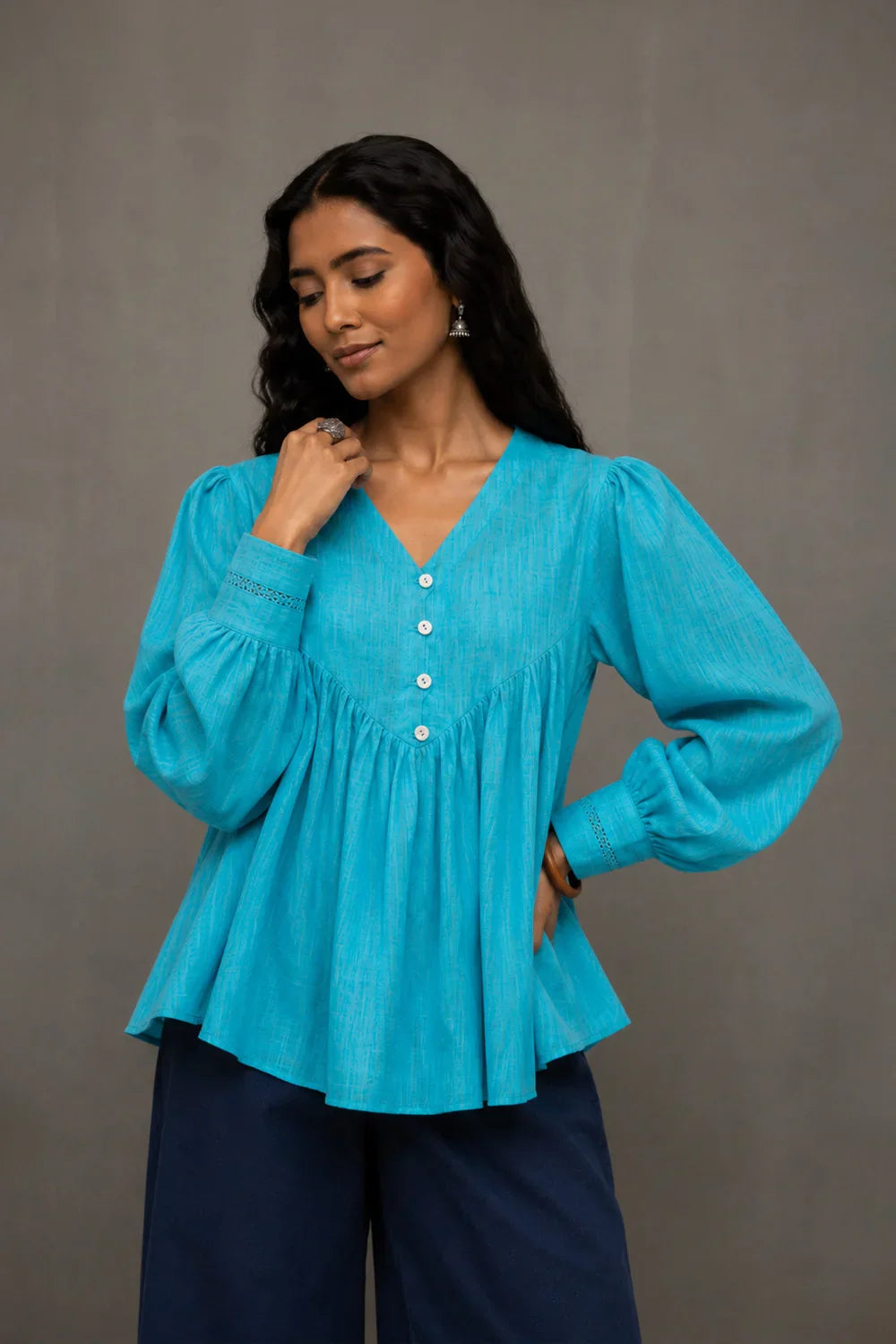 Turquoise Blue Flared Top | SHOBITAM