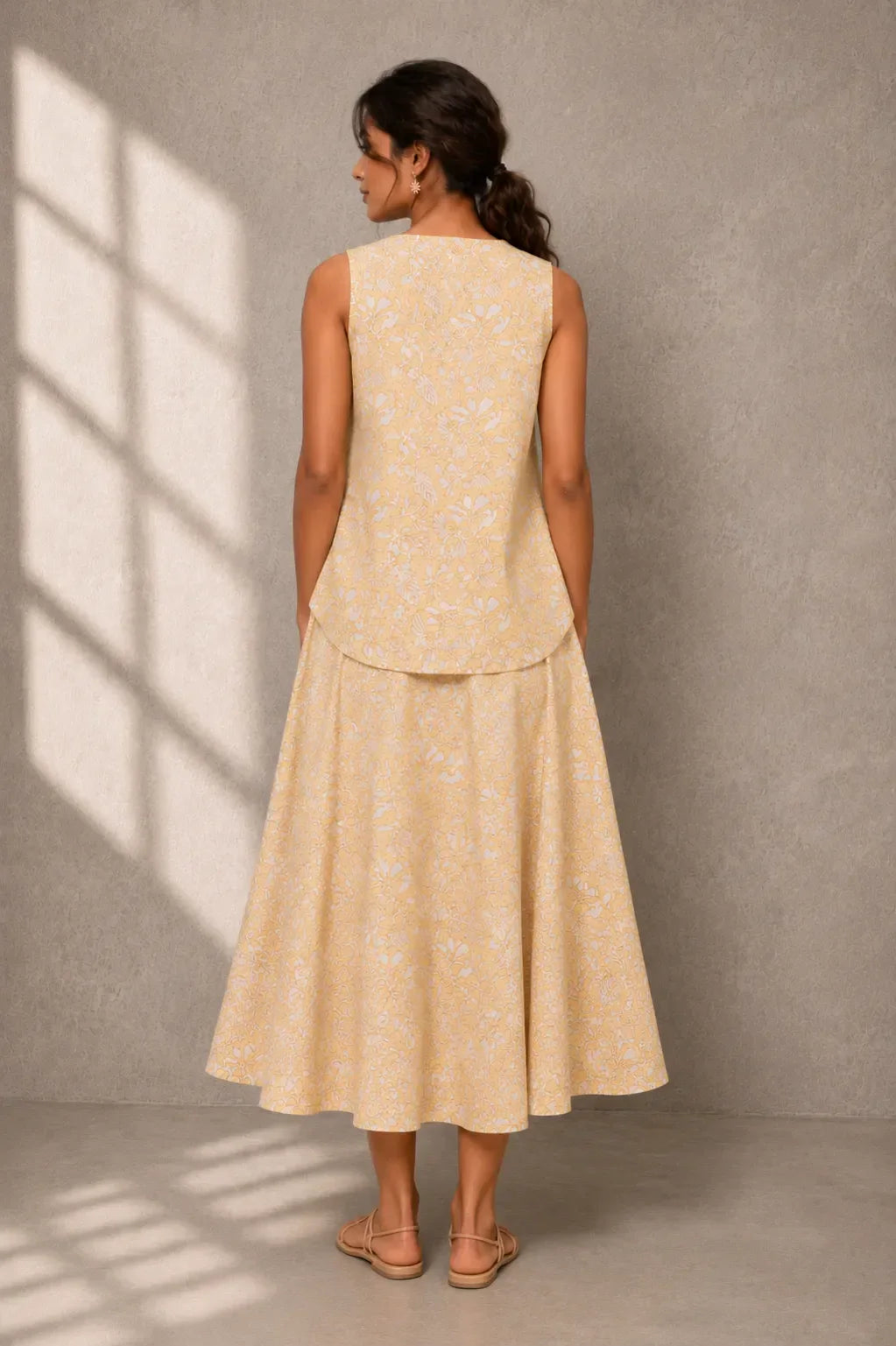 Yellow Gul Jaal Hand Block Print Skord | SHOBITAM