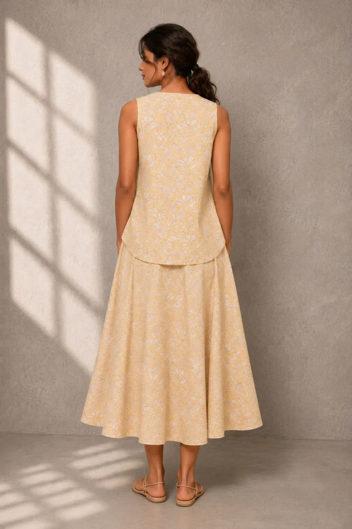 Yellow Gul Jaal Hand Block Print Skord | SHOBITAM
