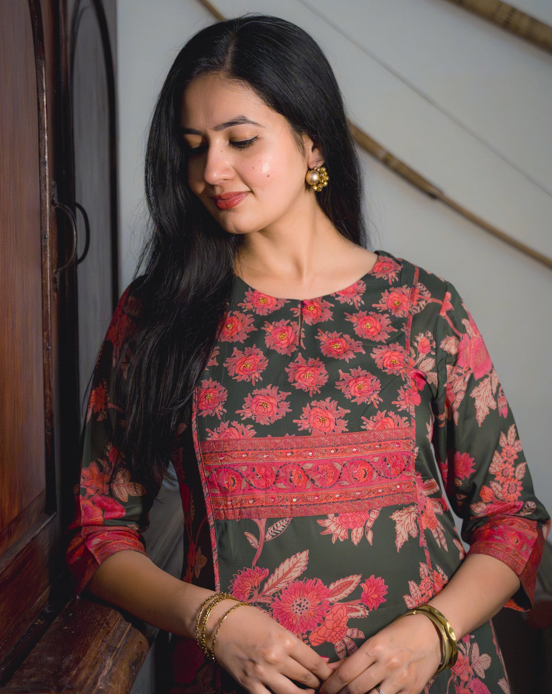 KAMAL Green Viscose Kurta Pant Set Of 2