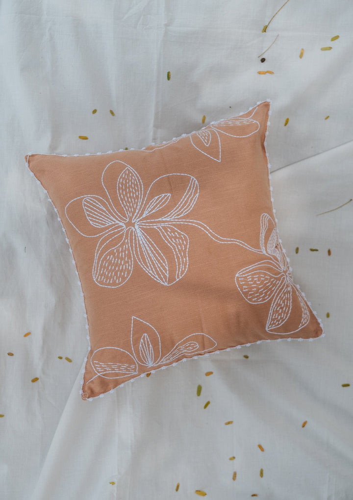 Embrose Floral Embroidered Rust Cushion Cover for Sofa– 100% Cotton 16" x 16" | SHOBITAM