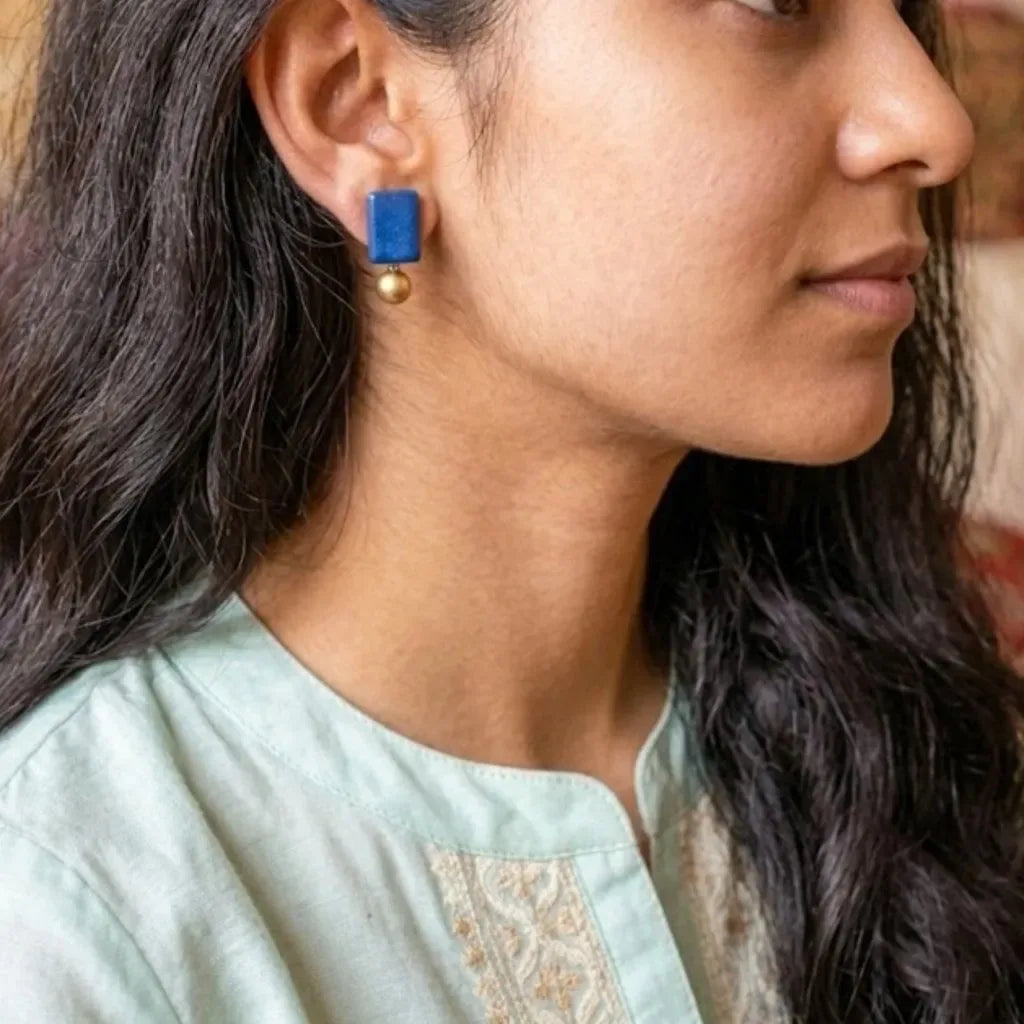 Handmade Blue & Gold Terracotta Beaded Necklace Set| SHOBITAM