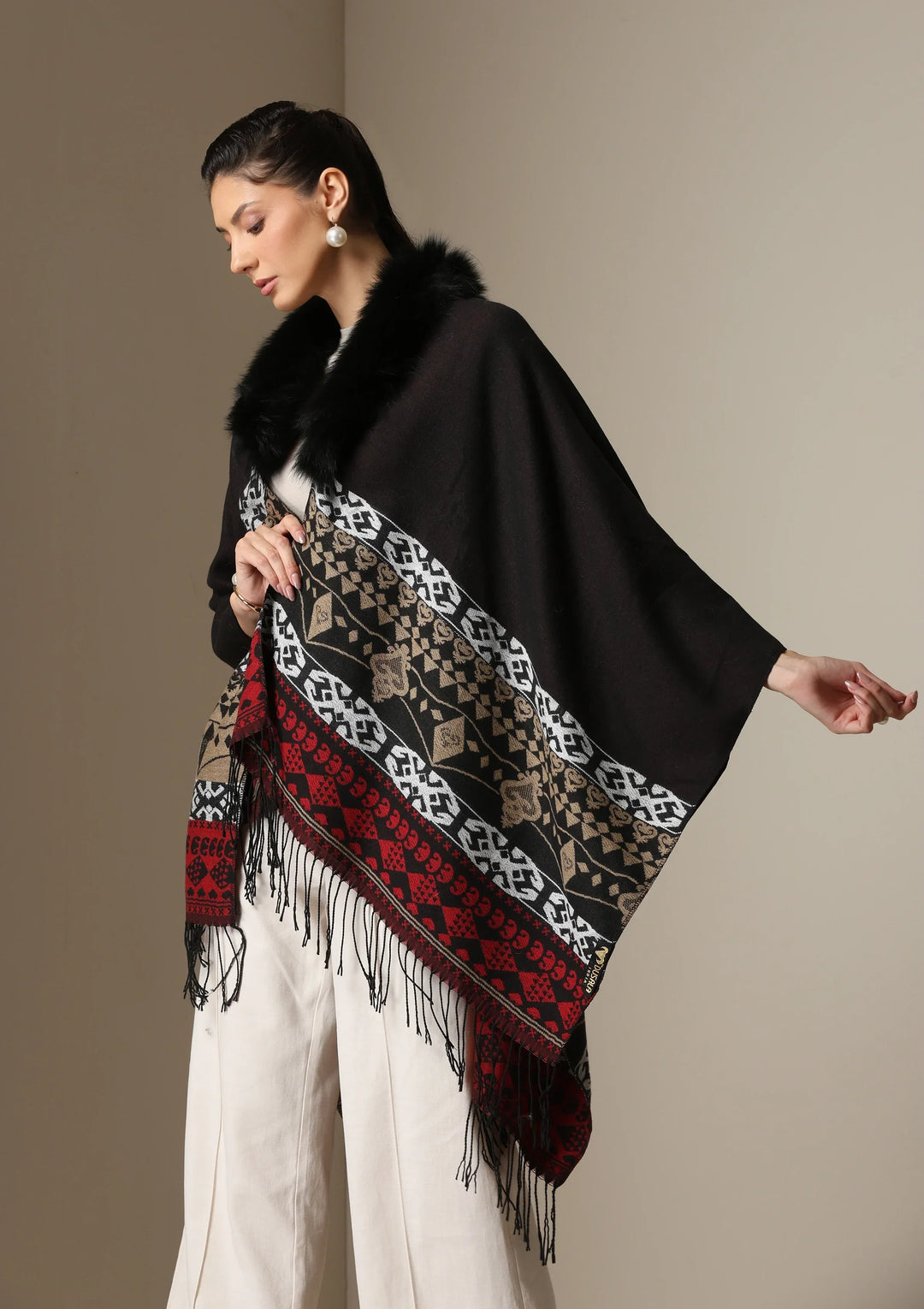 Crimson Luxe Vegan Fur Cape | SHOBITAM