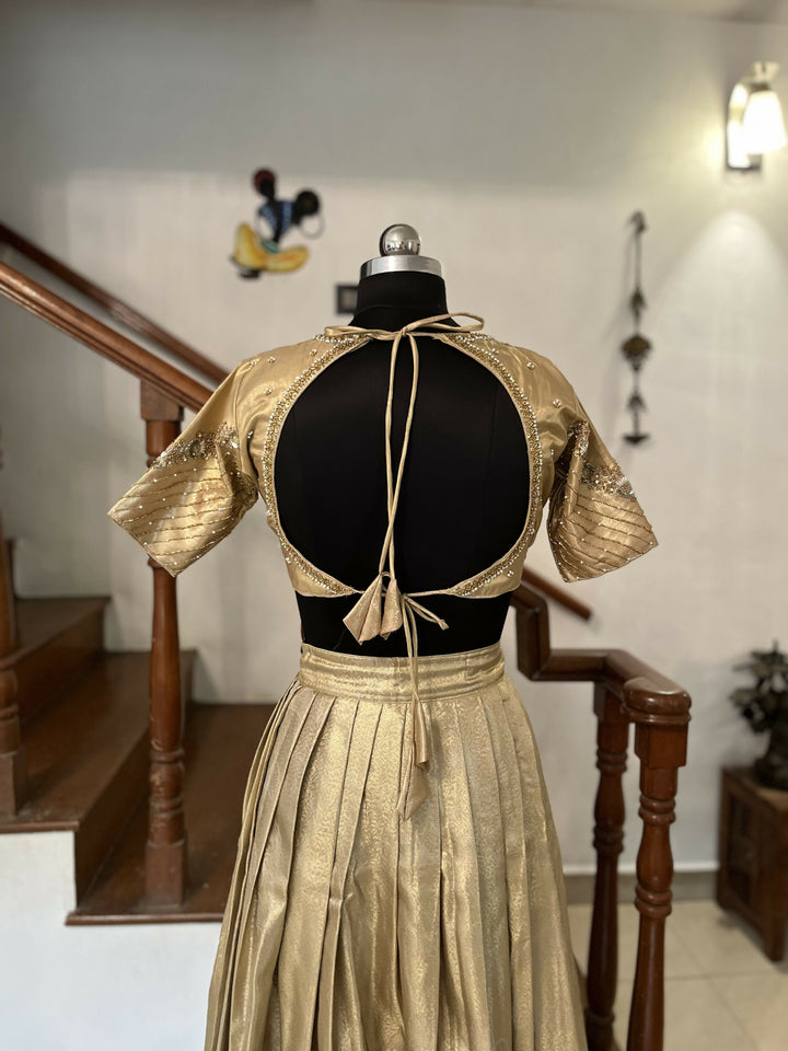 Gold Semi Kanchi half saree Davani /Lehenga Sets with Hand Embroidery Blouse