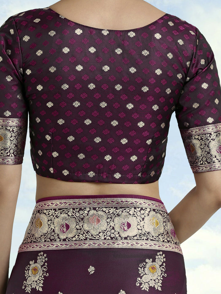 Dark Wine Zari Woven Banarasi Satin Silk Saree | SHOBITAM