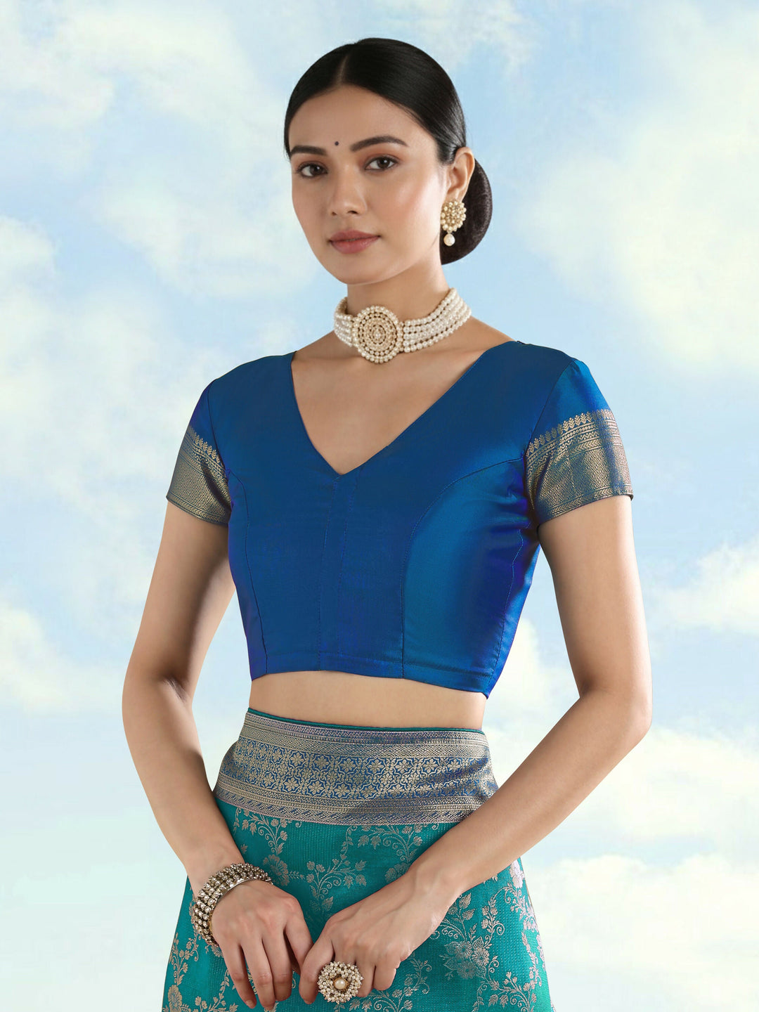 Turquoise Banarasi Semi Silk Saree With Zari Woven Design  | SHOBITAM