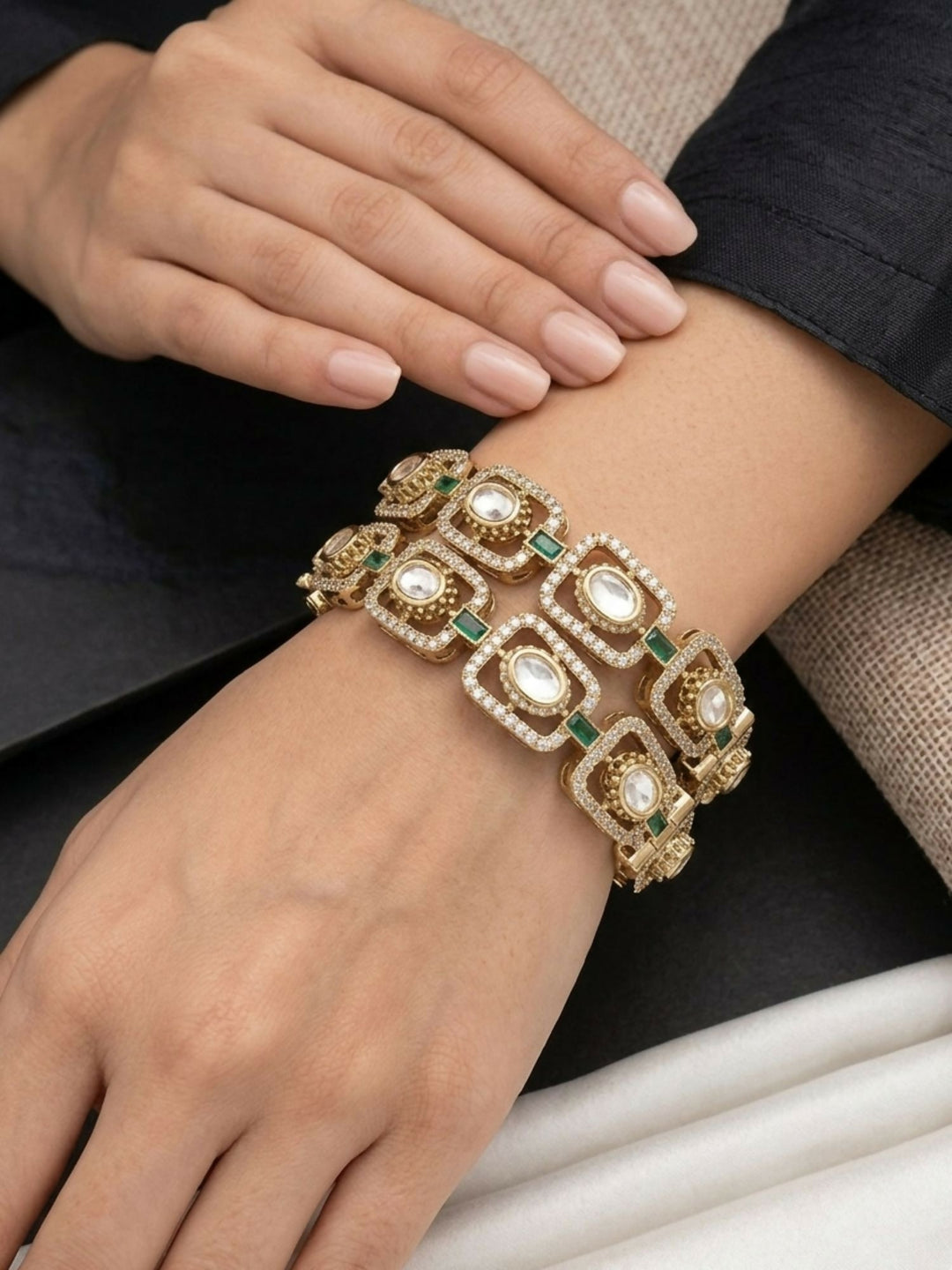 Traditional Victorian Plated Square Polki Bangles | SHOBITAM