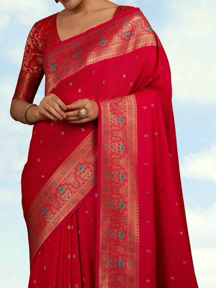 Hot Pink Banarasi Silk Blend Saree Comes with Unstitched blouse piece |SHOBITAM