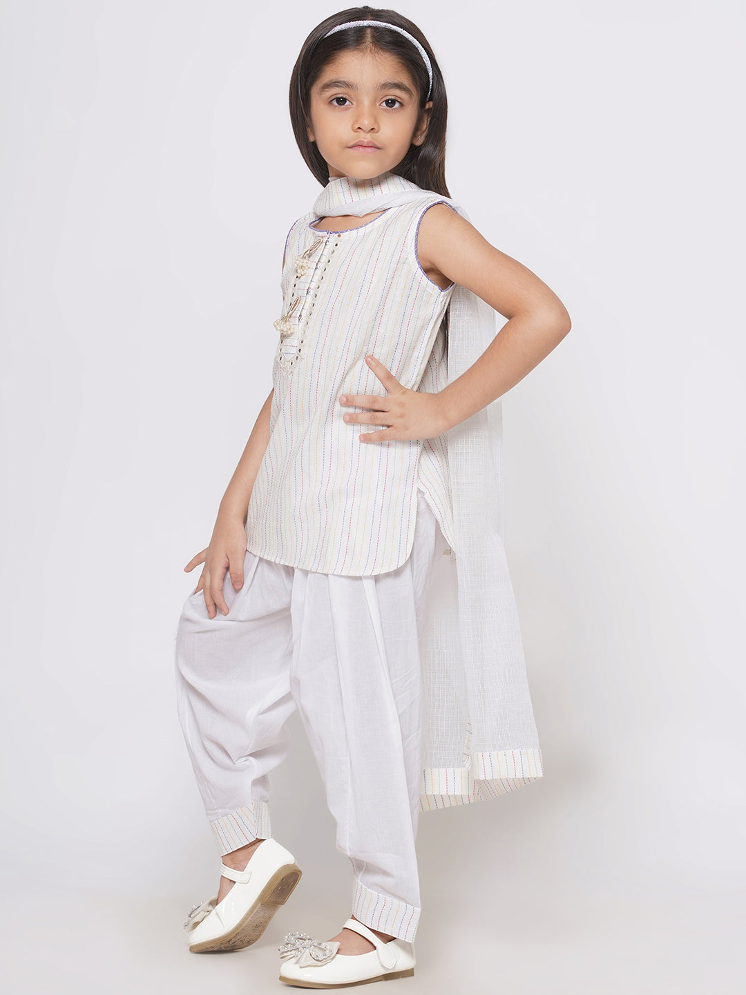 Short Kurta with Tussel and Lace work with Patiala Salwar and Kota Doria Dupatta | SHOBITAM