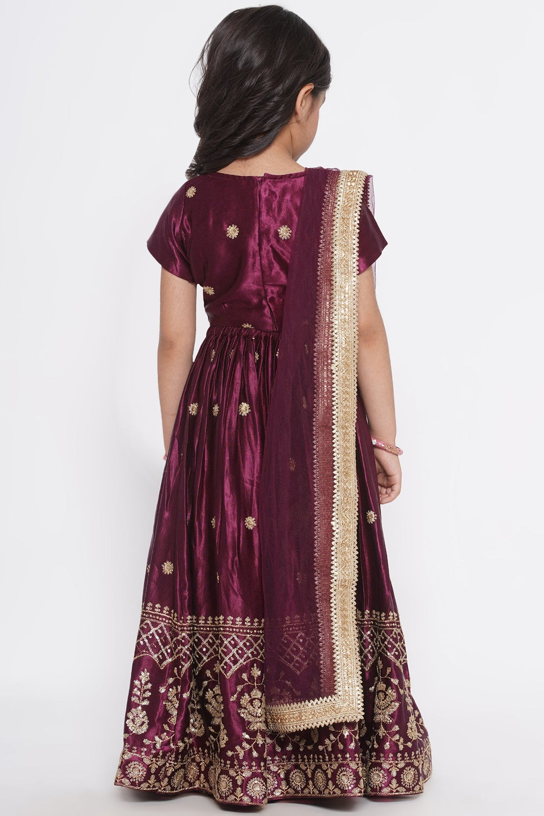 Floral Buti Sequence work Blouse with Sequins work Lehenga with Dupatta - Wine | SHOBITAM