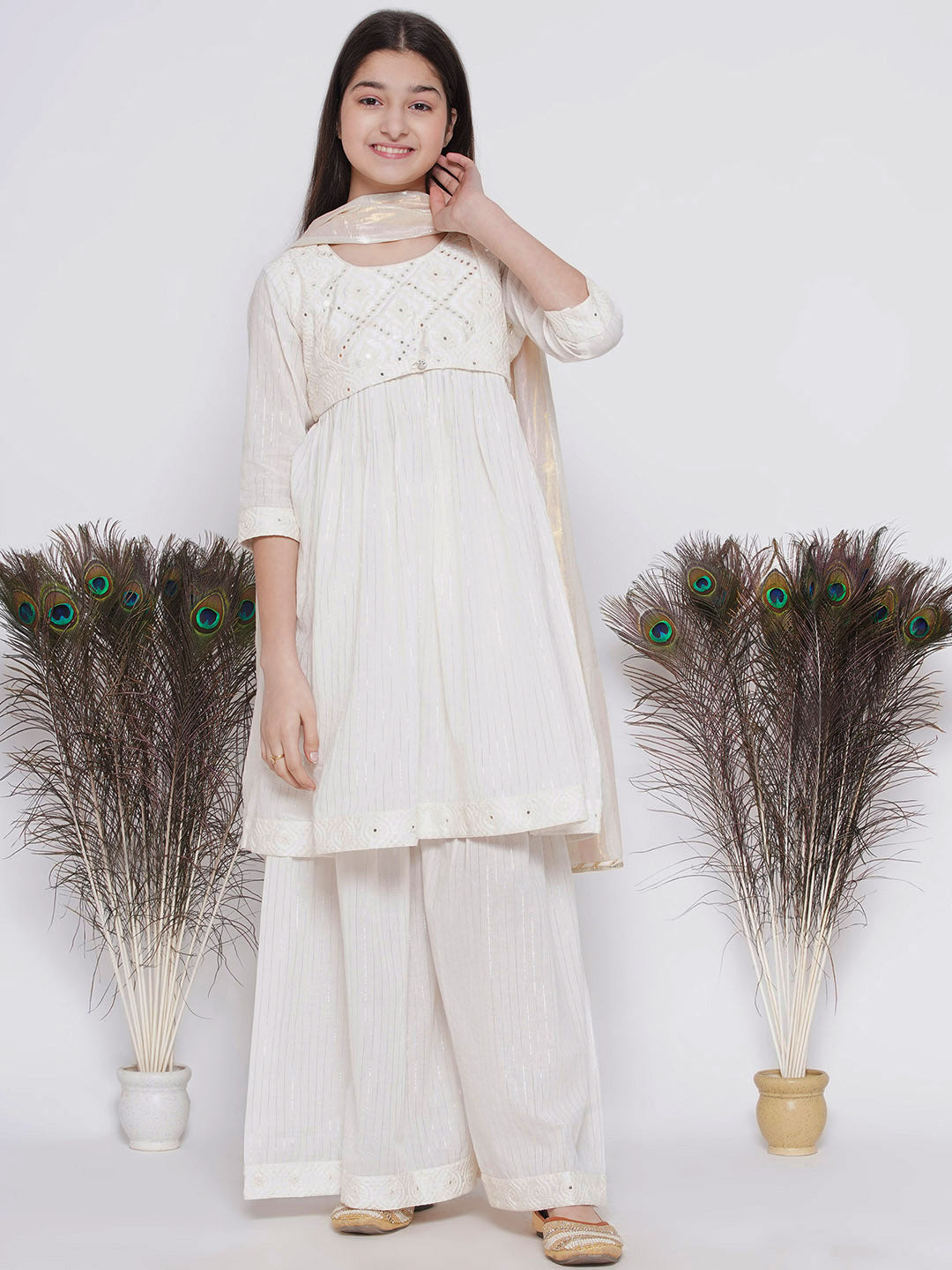 Frock style Kurta with Mirror work attached Jacket and Sharara with Dupatta | SHOBITAM