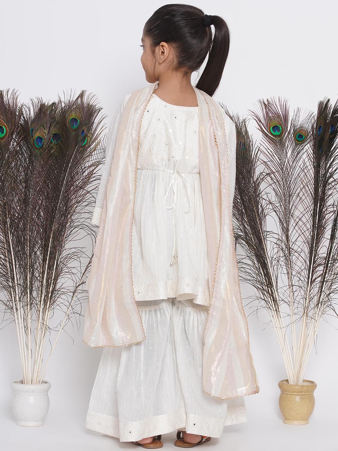 Frock style Kurta with Mirror work attached Jacket and Sharara with Dupatta | SHOBITAM