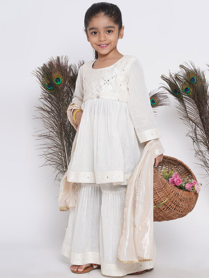 Frock style Kurta with Mirror work attached Jacket and Sharara with Dupatta | SHOBITAM