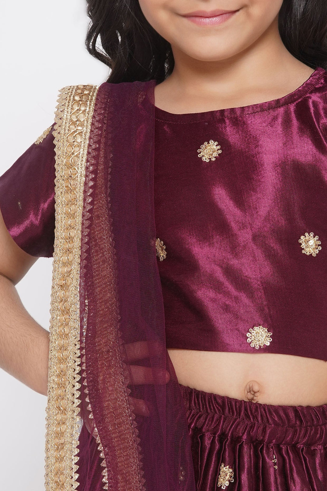Floral Buti Sequence work Blouse with Sequins work Lehenga with Dupatta - Wine | SHOBITAM