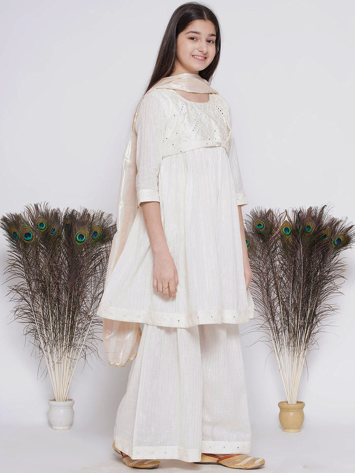 Frock style Kurta with Mirror work attached Jacket and Sharara with Dupatta | SHOBITAM