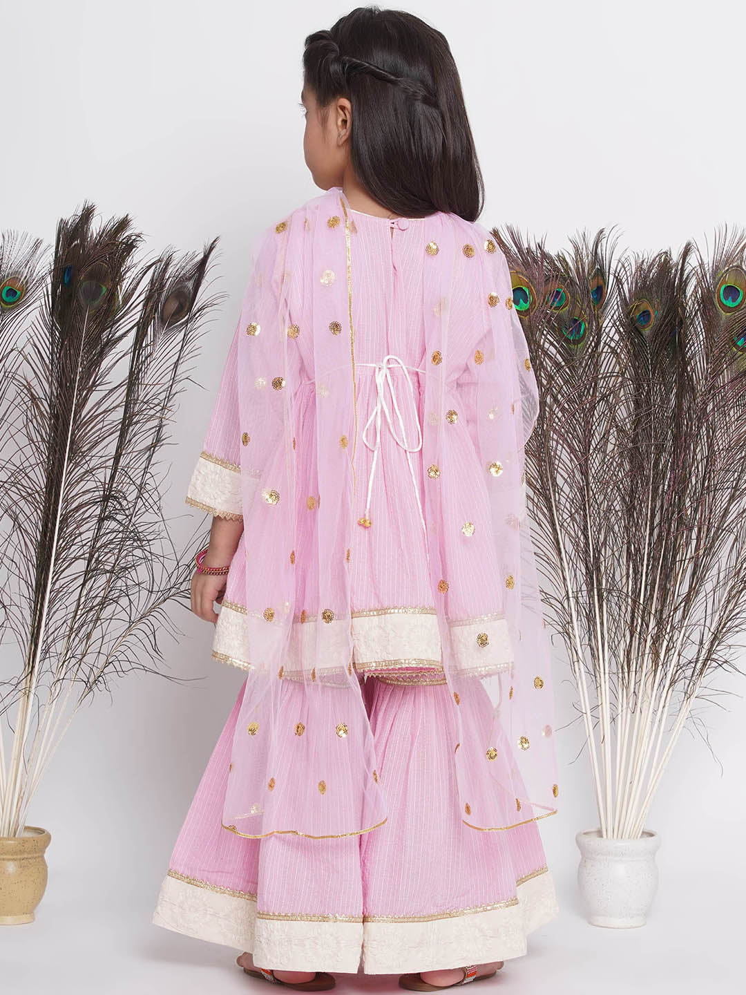 Thread work Frock Style Kurta with Floral Embroidery and Sharara with Dupatta | SHOBITAM