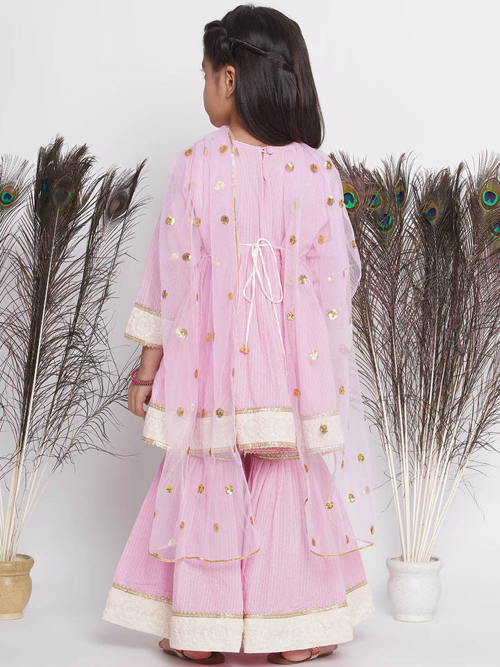 Thread work Frock Style Kurta with Floral Embroidery and Sharara with Dupatta | SHOBITAM