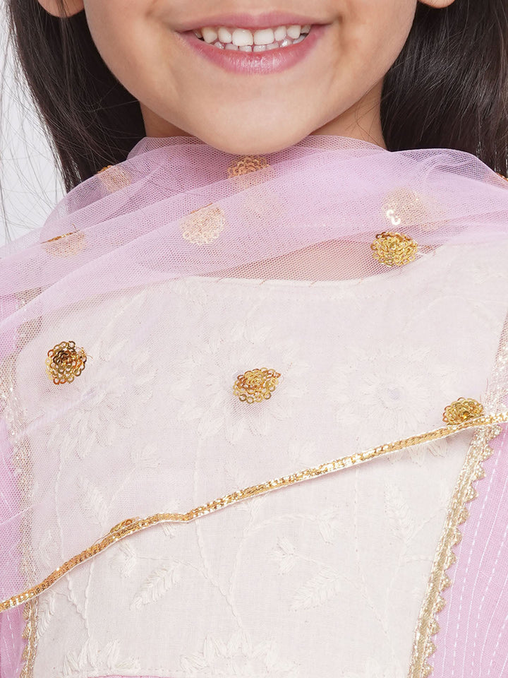 Thread work Frock Style Kurta with Floral Embroidery and Sharara with Dupatta | SHOBITAM