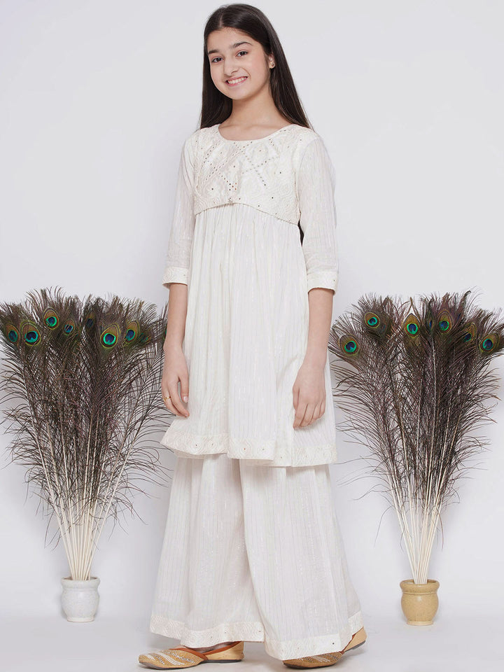 Frock style Kurta with Mirror work attached Jacket and Sharara with Dupatta | SHOBITAM