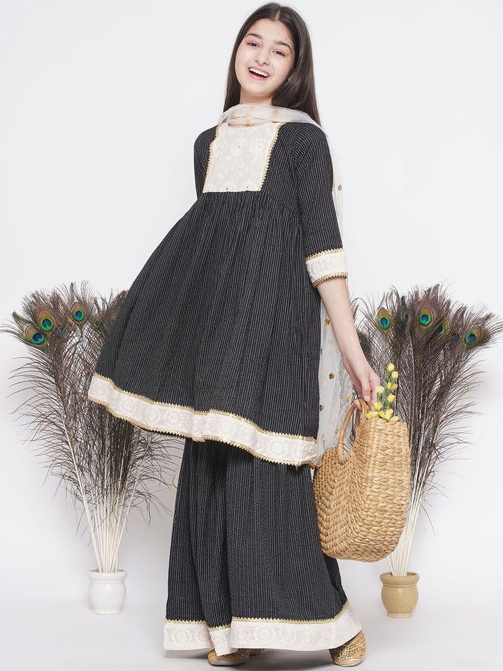 Frock Style Kurta with Floral Embroidery work and Sharara with Dupatta | SHOBITAM