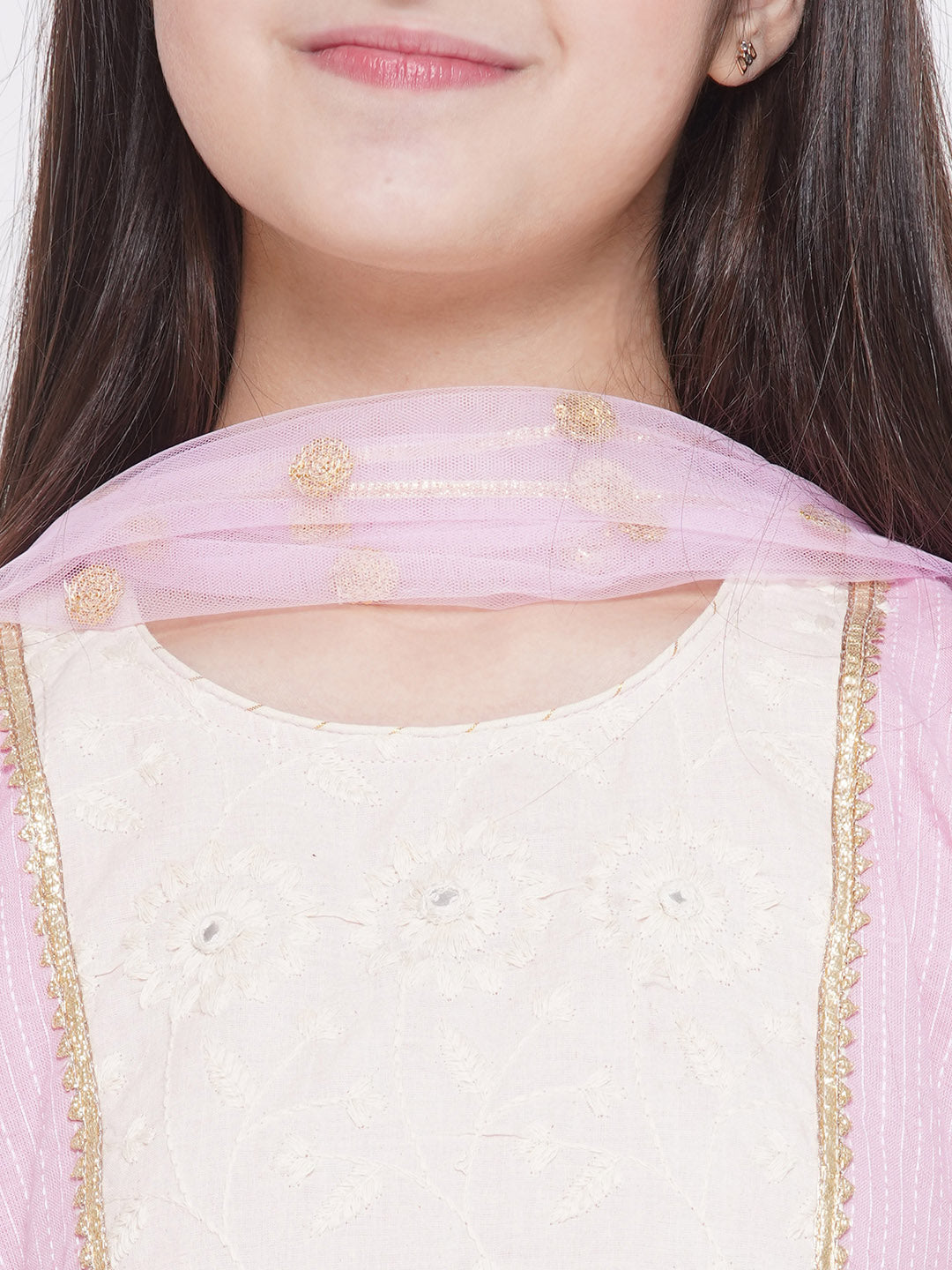 Thread work Frock Style Kurta with Floral Embroidery and Sharara with Dupatta | SHOBITAM