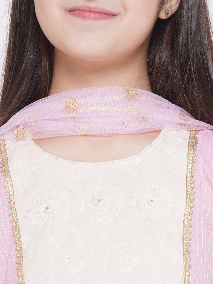 Thread work Frock Style Kurta with Floral Embroidery and Sharara with Dupatta | SHOBITAM