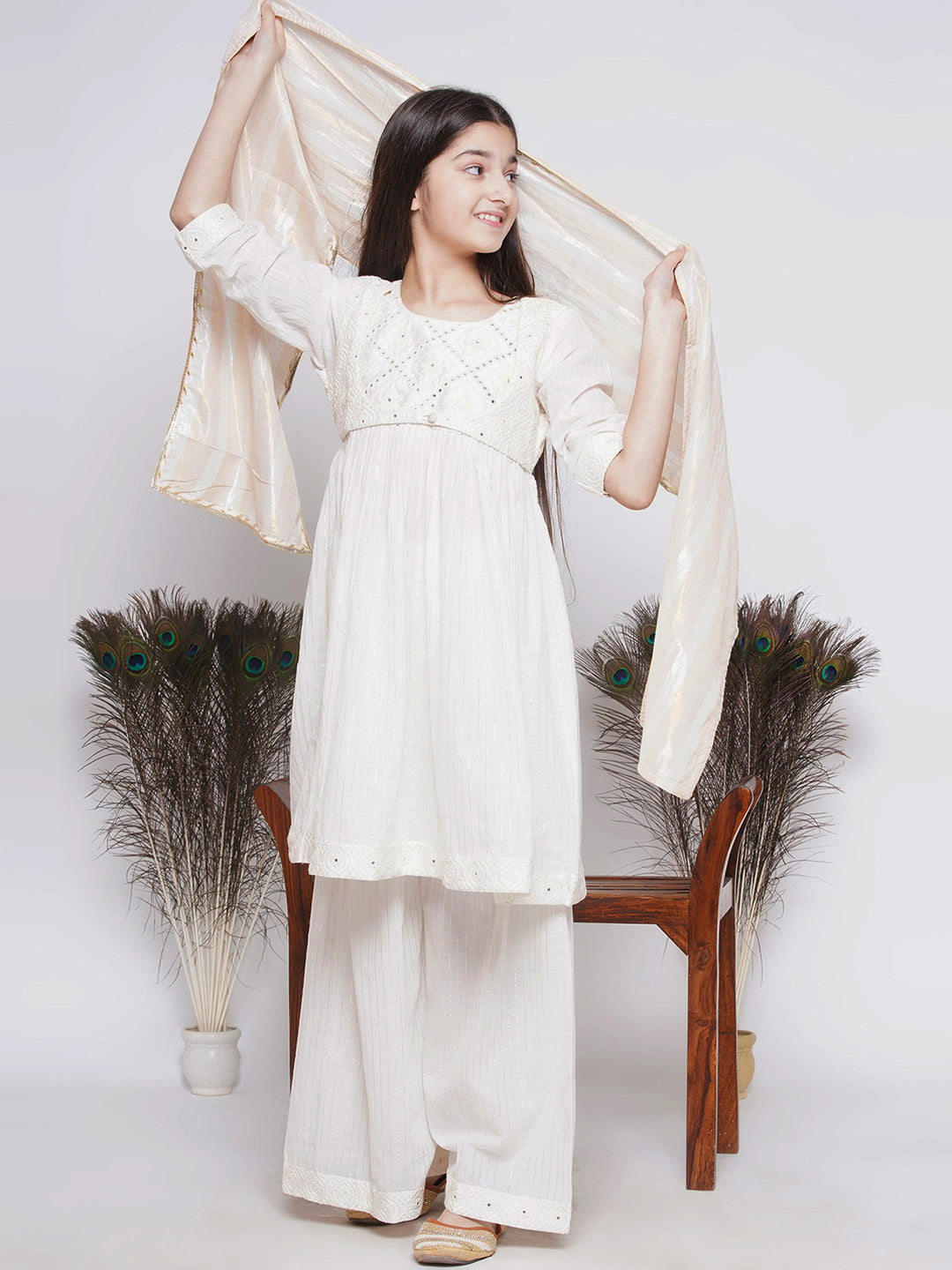 Frock style Kurta with Mirror work attached Jacket and Sharara with Dupatta | SHOBITAM