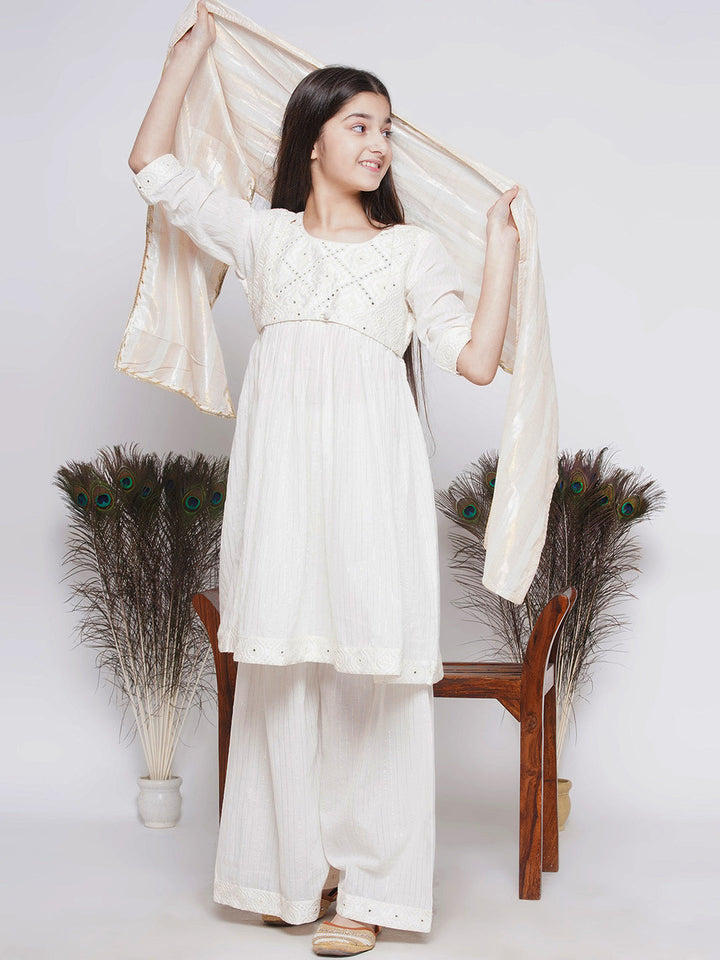 Frock style Kurta with Mirror work attached Jacket and Sharara with Dupatta | SHOBITAM