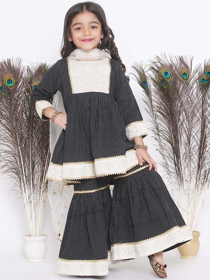 Frock Style Kurta with Floral Embroidery work and Sharara with Dupatta | SHOBITAM