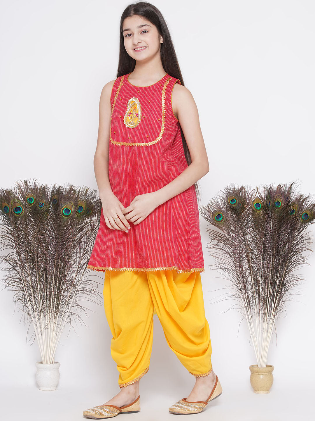 Jaipuri work Frock Style Kurta with Ghungroo and ambi buti-work with salwar | SHOBITAM