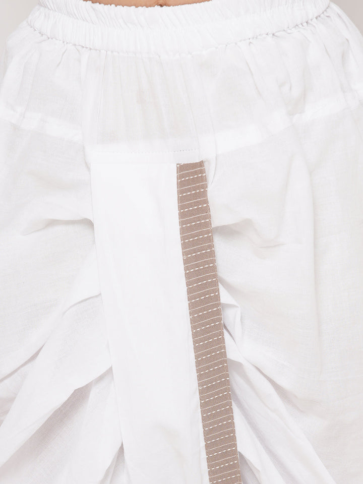 Boys Thread Work Kurta with Pearl buttons & Dhoti - Camel Brown | SHOBITAM