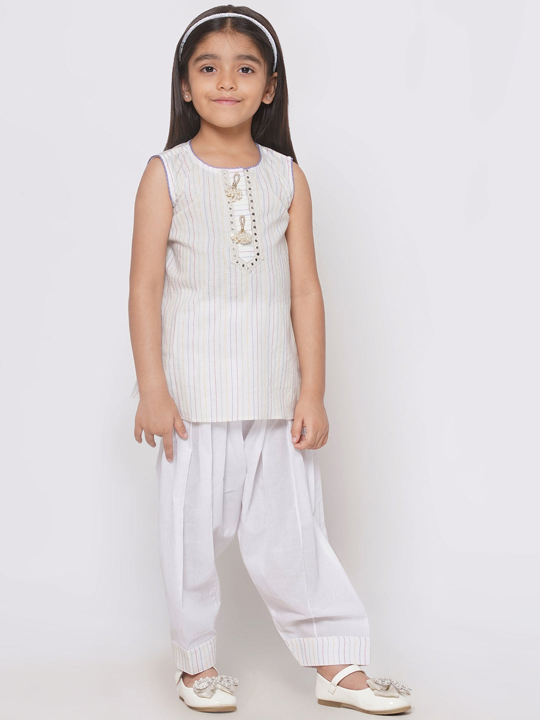 Short Kurta with Tussel and Lace work with Patiala Salwar and Kota Doria Dupatta | SHOBITAM
