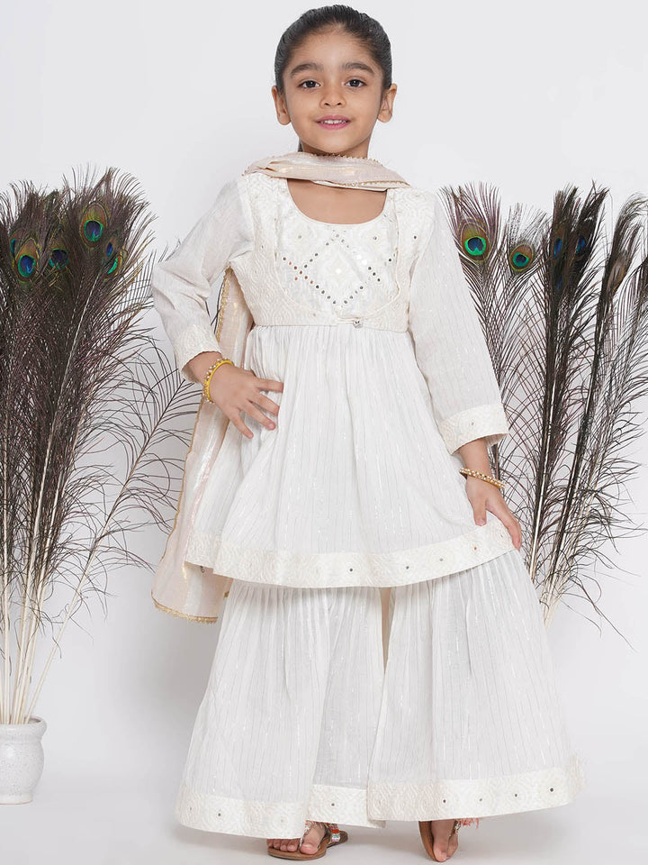 Frock style Kurta with Mirror work attached Jacket and Sharara with Dupatta | SHOBITAM
