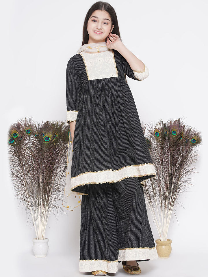 Frock Style Kurta with Floral Embroidery work and Sharara with Dupatta | SHOBITAM