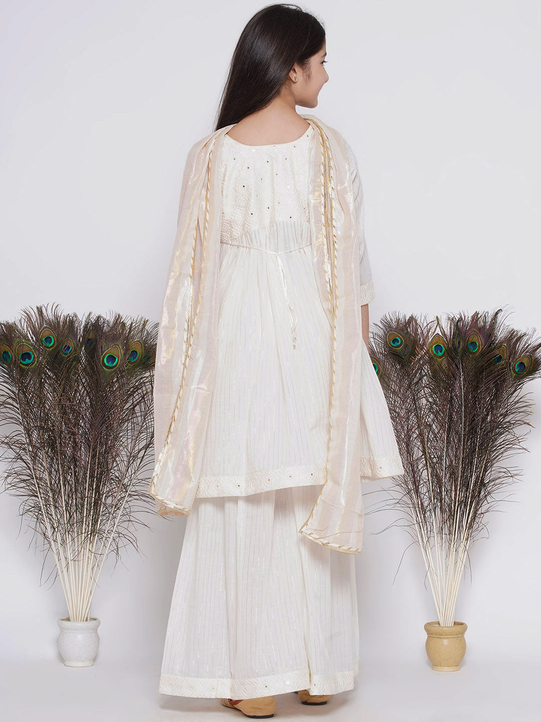Frock style Kurta with Mirror work attached Jacket and Sharara with Dupatta | SHOBITAM