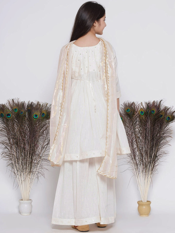 Frock style Kurta with Mirror work attached Jacket and Sharara with Dupatta | SHOBITAM