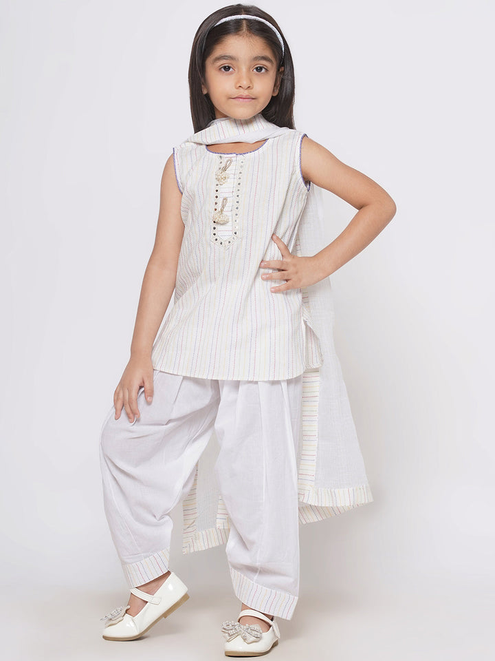 Short Kurta with Tussel and Lace work with Patiala Salwar and Kota Doria Dupatta | SHOBITAM