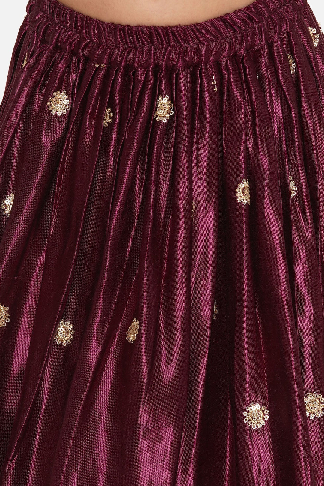 Floral Buti Sequence work Blouse with Sequins work Lehenga with Dupatta - Wine | SHOBITAM