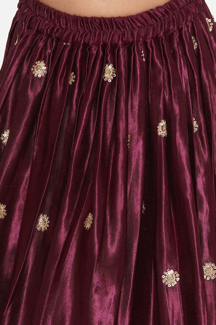 Floral Buti Sequence work Blouse with Sequins work Lehenga with Dupatta - Wine | SHOBITAM