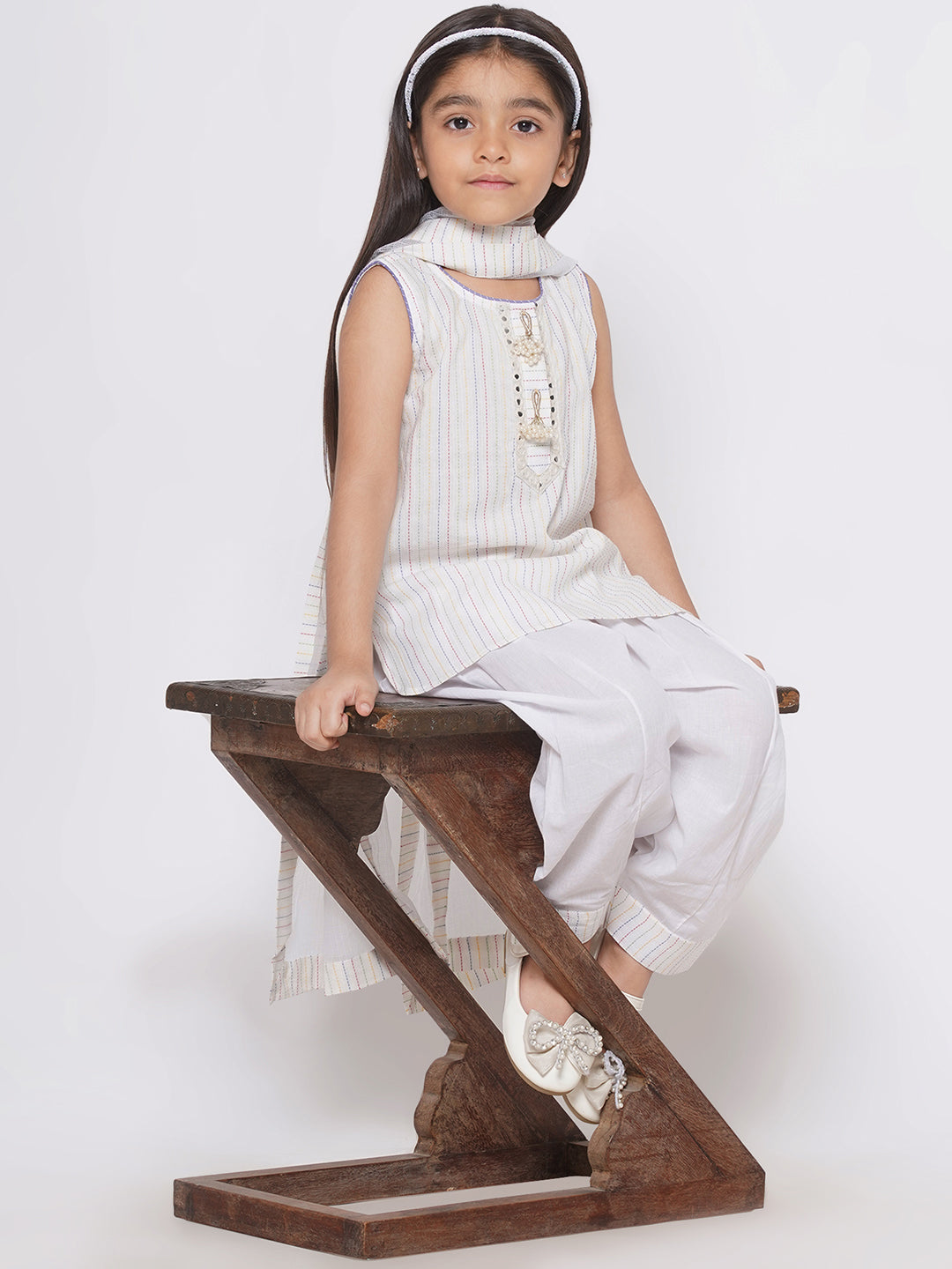 Short Kurta with Tussel and Lace work with Patiala Salwar and Kota Doria Dupatta | SHOBITAM