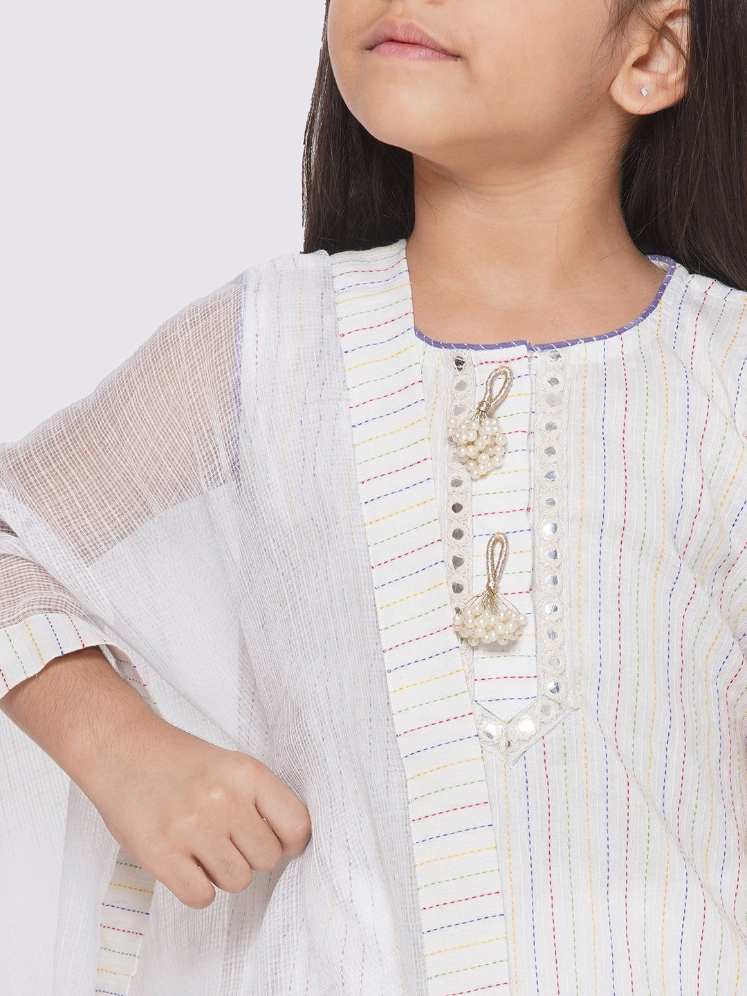 Short Kurta with Tussel and Lace work with Patiala Salwar and Kota Doria Dupatta | SHOBITAM
