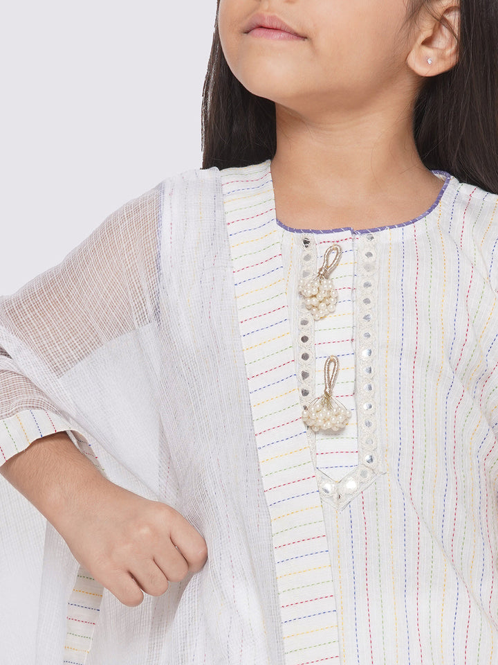 Short Kurta with Tussel and Lace work with Patiala Salwar and Kota Doria Dupatta | SHOBITAM