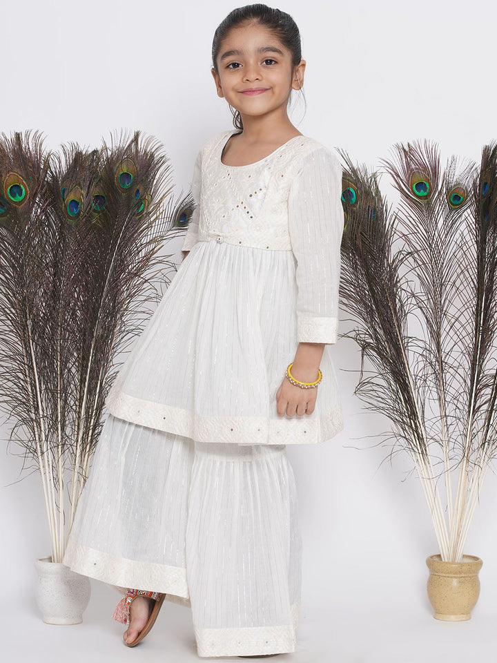 Frock style Kurta with Mirror work attached Jacket and Sharara with Dupatta | SHOBITAM