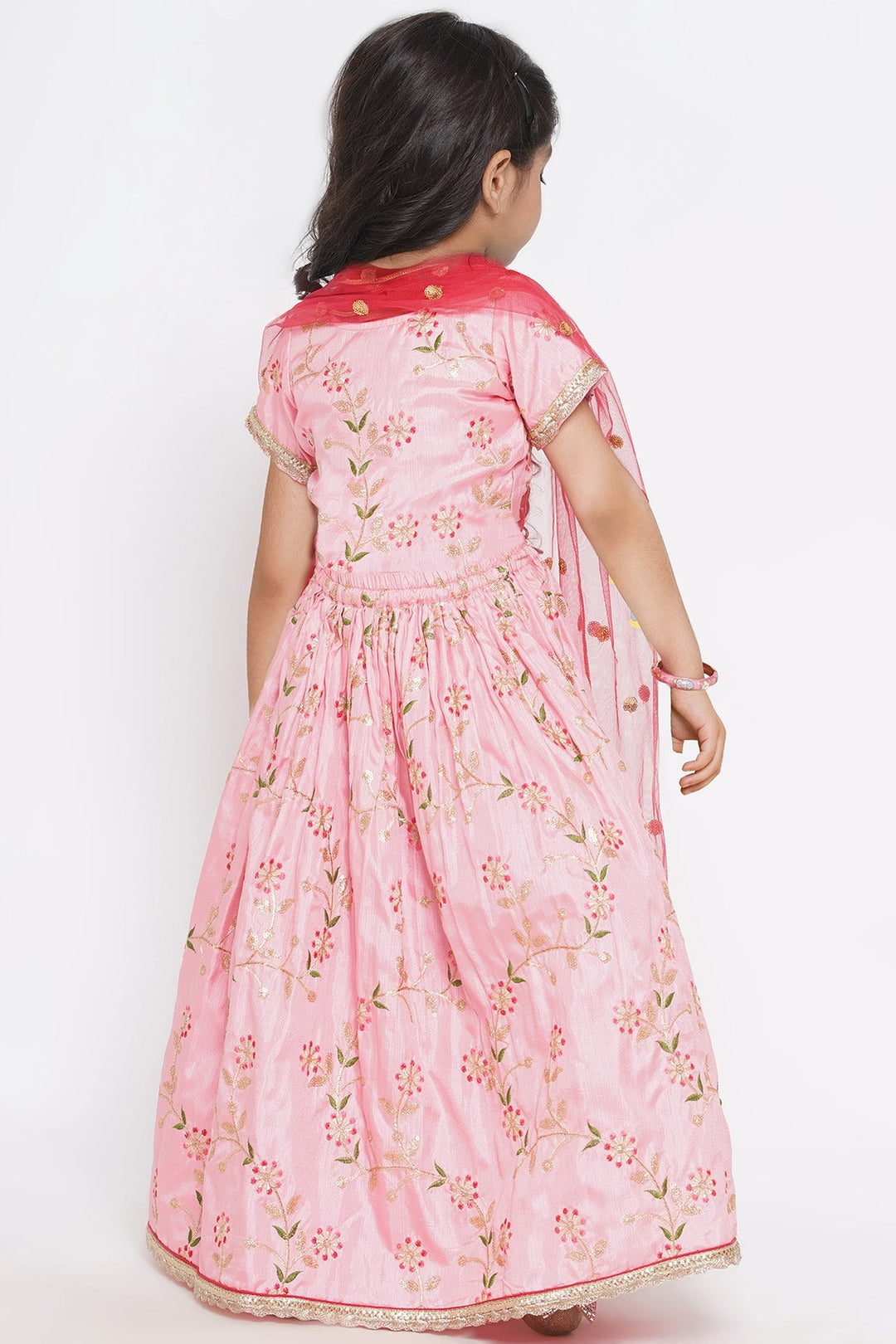 Silk Blouse with Lehenga and Dupatta with Floral Embroidery | SHOBITAM