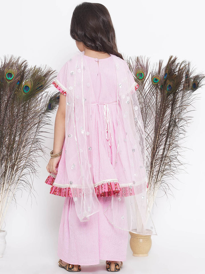 Floral patch and lace work Frock Style Kurta with sharara and Dupatta | SHOBITAM