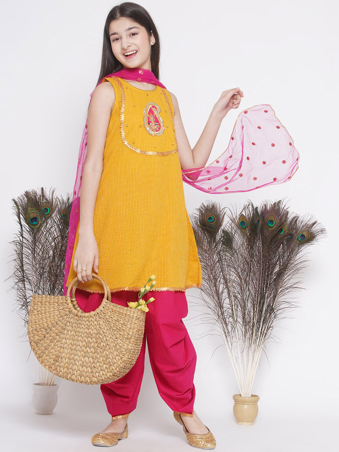 Jaipuri Kurta with Ghungroo and ambi buti work with salwar and Dupatta | SHOBITAM