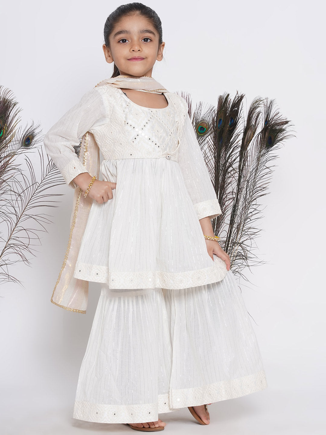 Frock style Kurta with Mirror work attached Jacket and Sharara with Dupatta | SHOBITAM