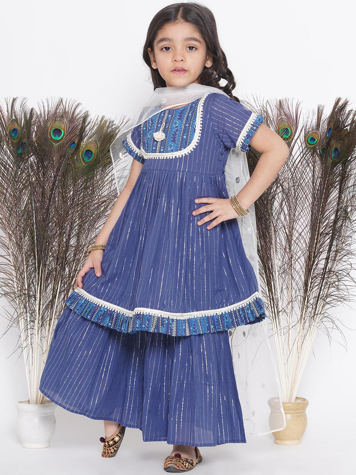Girls Floral patch and lace work Frock Style Kurta with sharara and Dupatta | SHOBITAM